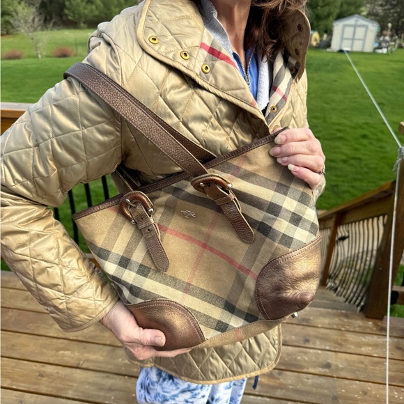 BURBERRY LUREX Leather/Canvas NOVA CHECK SATCHEL/Shoulder BAG! Good Condition🔥 - Picture 5 of 16
